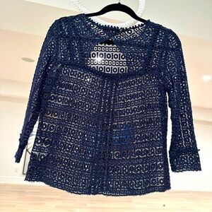 Sezane blouse in navy with long sleeves